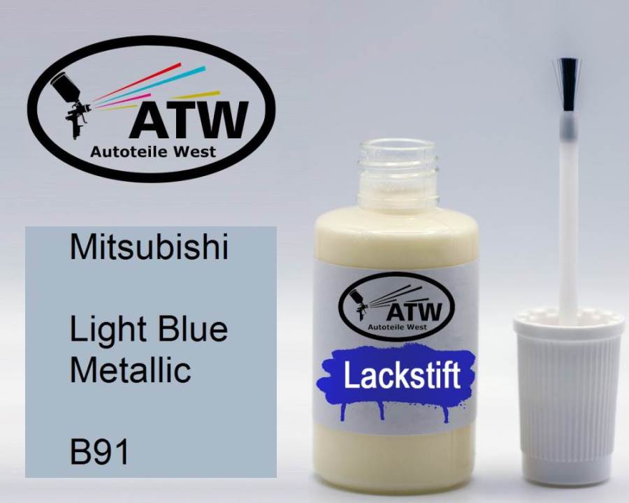 Mitsubishi, Light Blue Metallic, B91: 20ml Lackstift, von ATW Autoteile West.